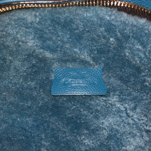 Beautiful blue leather + shearling coach backpack main image 4